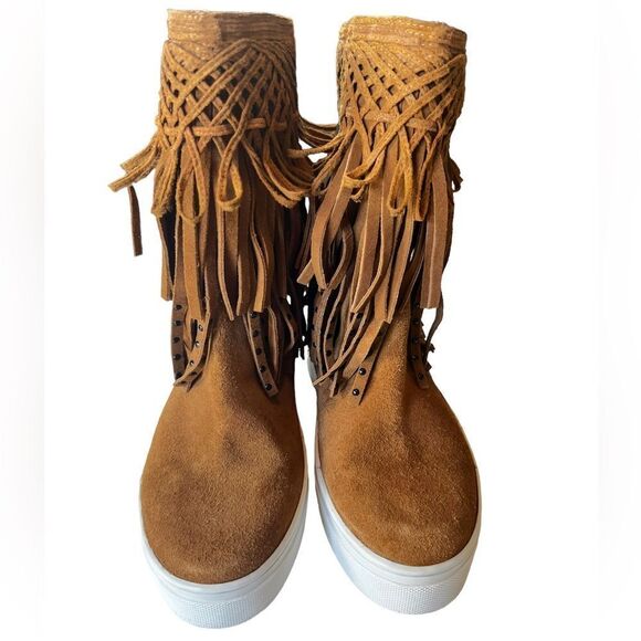 SCHUTZ Suede Leather Looped Studded Fringe Ankle Boots - Picture 3 of 10